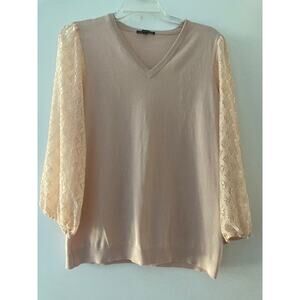 Adrianna Papell pink shirt with lace heart sleeves size M